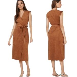 Nwot Banana Republic Brown Faux Suede V Neck Sleeveless Wrap Dress